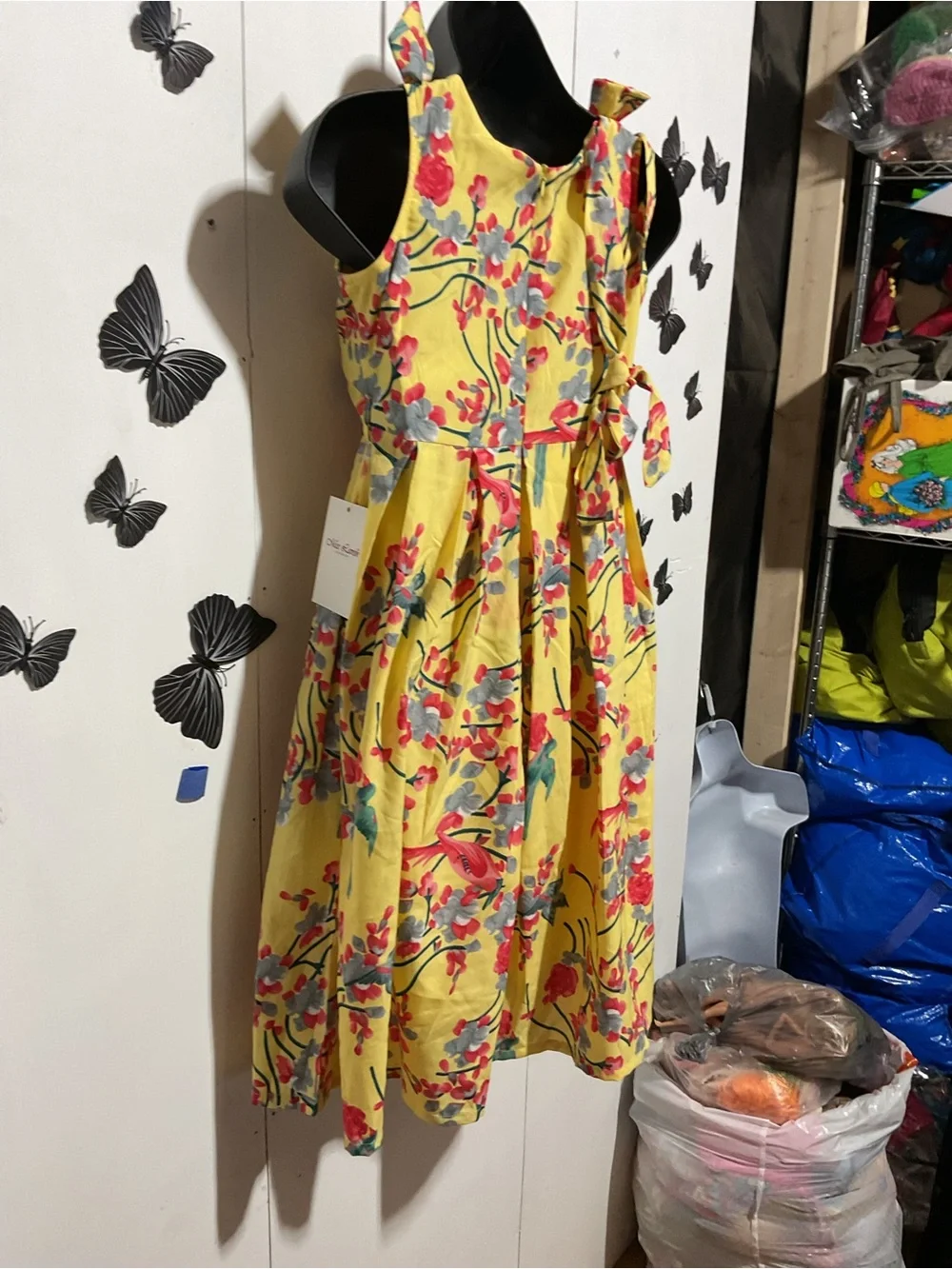 Lavish Yellow Floral Dress with Red and Green Accents